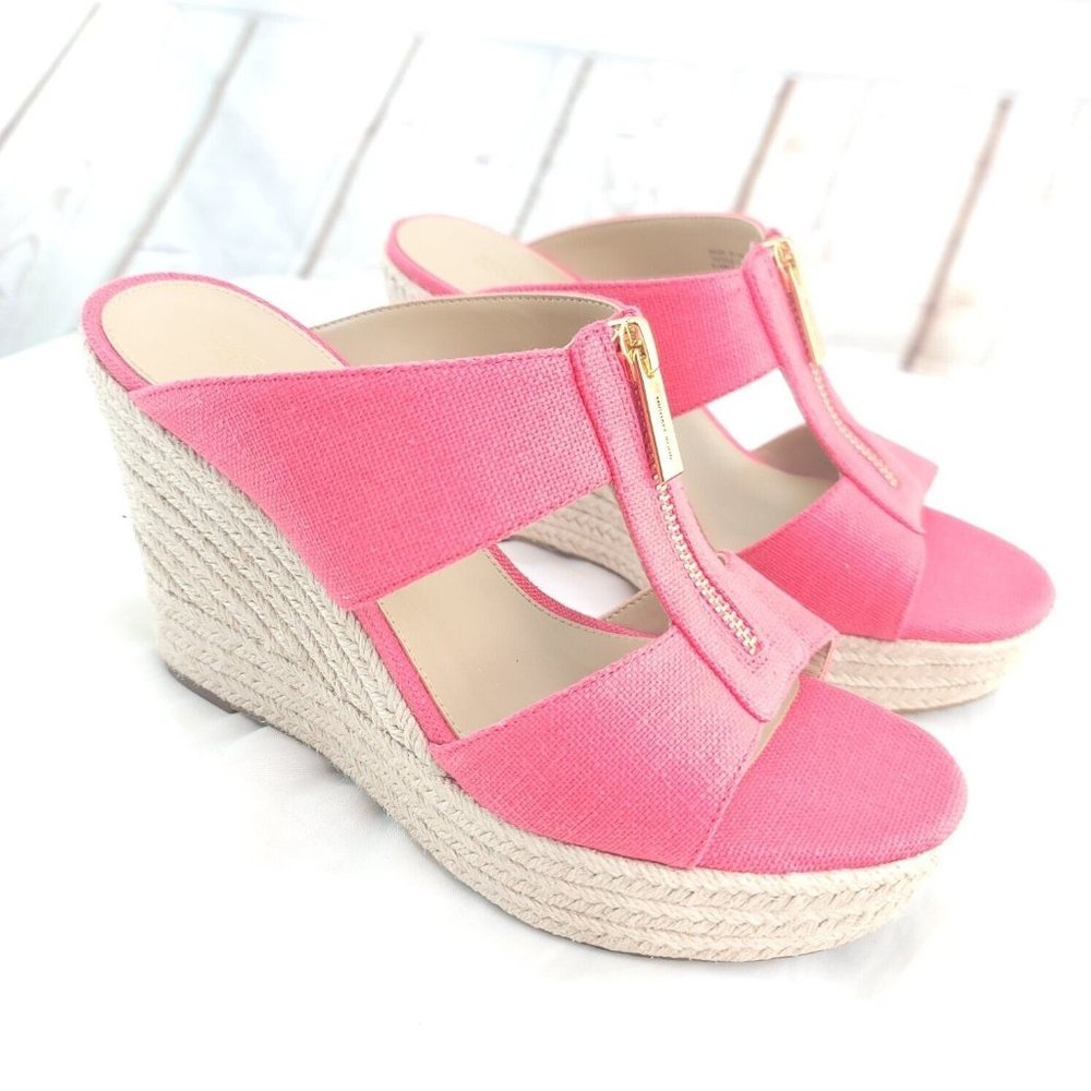 Michael Kors Womens Bradley 40S3BYMS1D Geranium Wedge Espadrille Sandal Sz 7.5M
